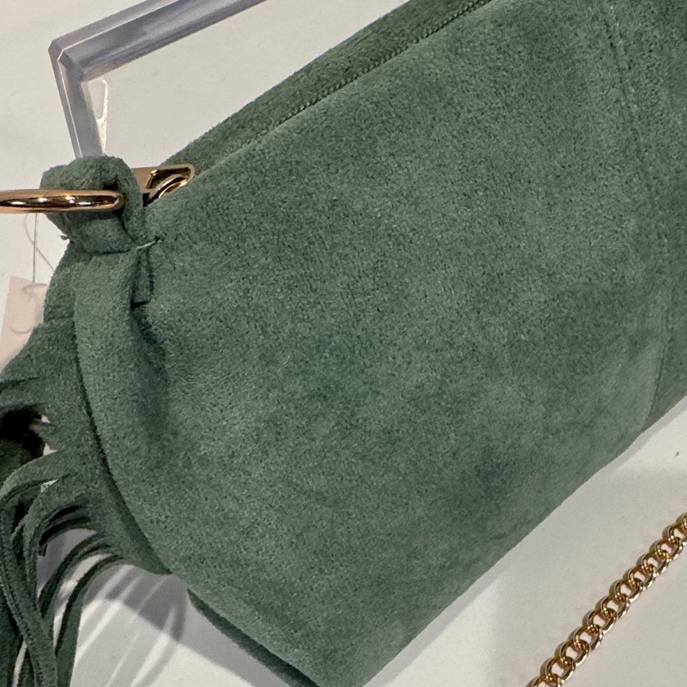 Faux Suede Fringe Crossbody Bag in Sage Green - Picture 10 of 15